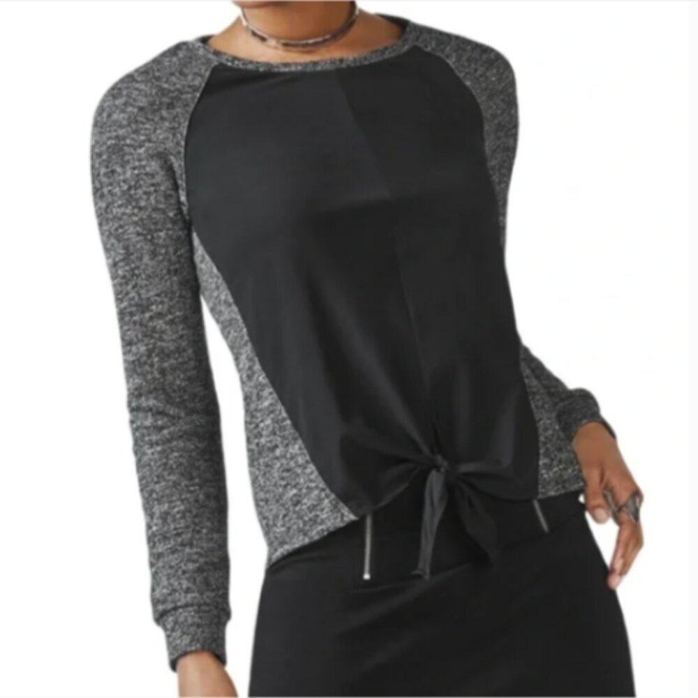 Fabletics Sophia Black Marled Tie-Waist Sweatshirt Sz XS‎ #194J